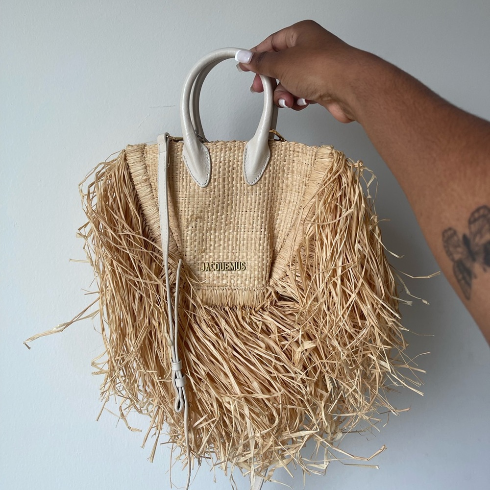 Jacquemus Le Petit Mini Raffia Fringe Tote in Tan